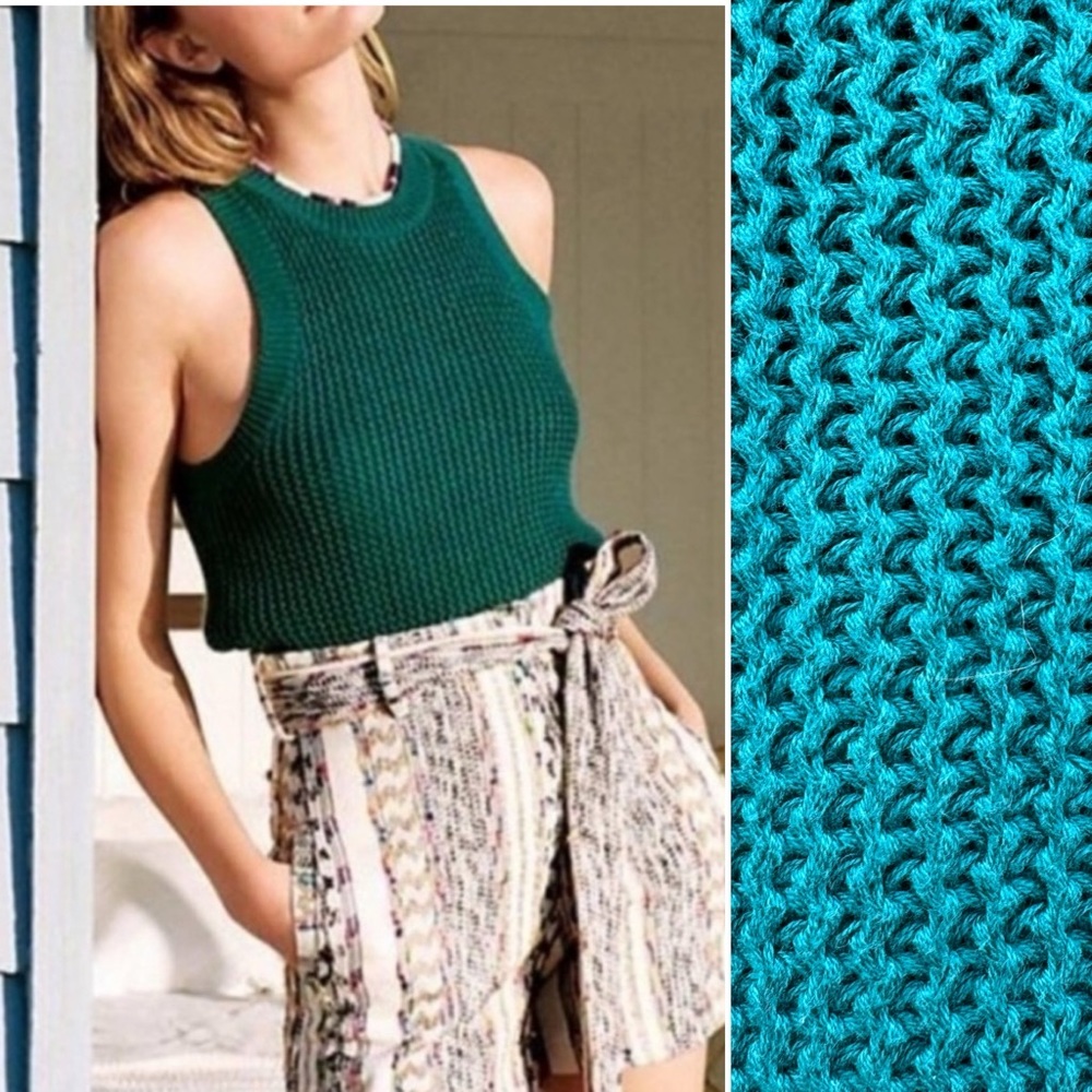Anthropologie Sweater Tank Quinn Textured Rib Knit Sleeveless Cotton Teal Green